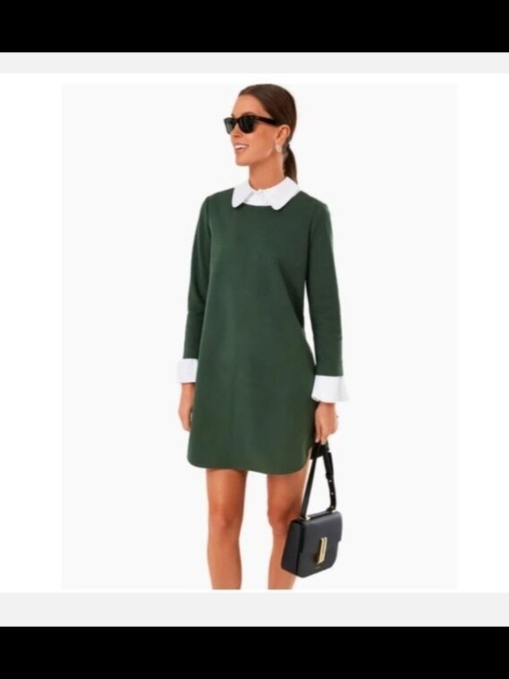 Tuckernuck - Forest Green Long Sleeve Shift Dress with White Collar